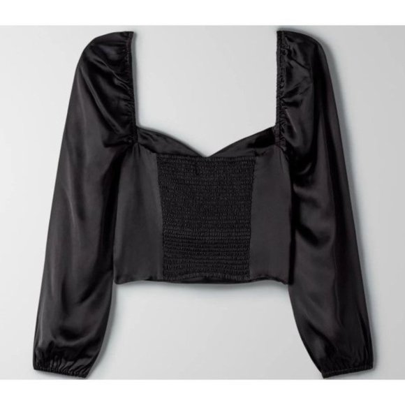 NWT Aritzia Sunday Best Black Satin Sweetheart Billie Blouse size 6 - Picture 5 of 16